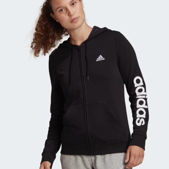 NWT Adidas ESSENTIALS LOGO FULL-ZIP HOODIE - size small - Picture 2 of 4